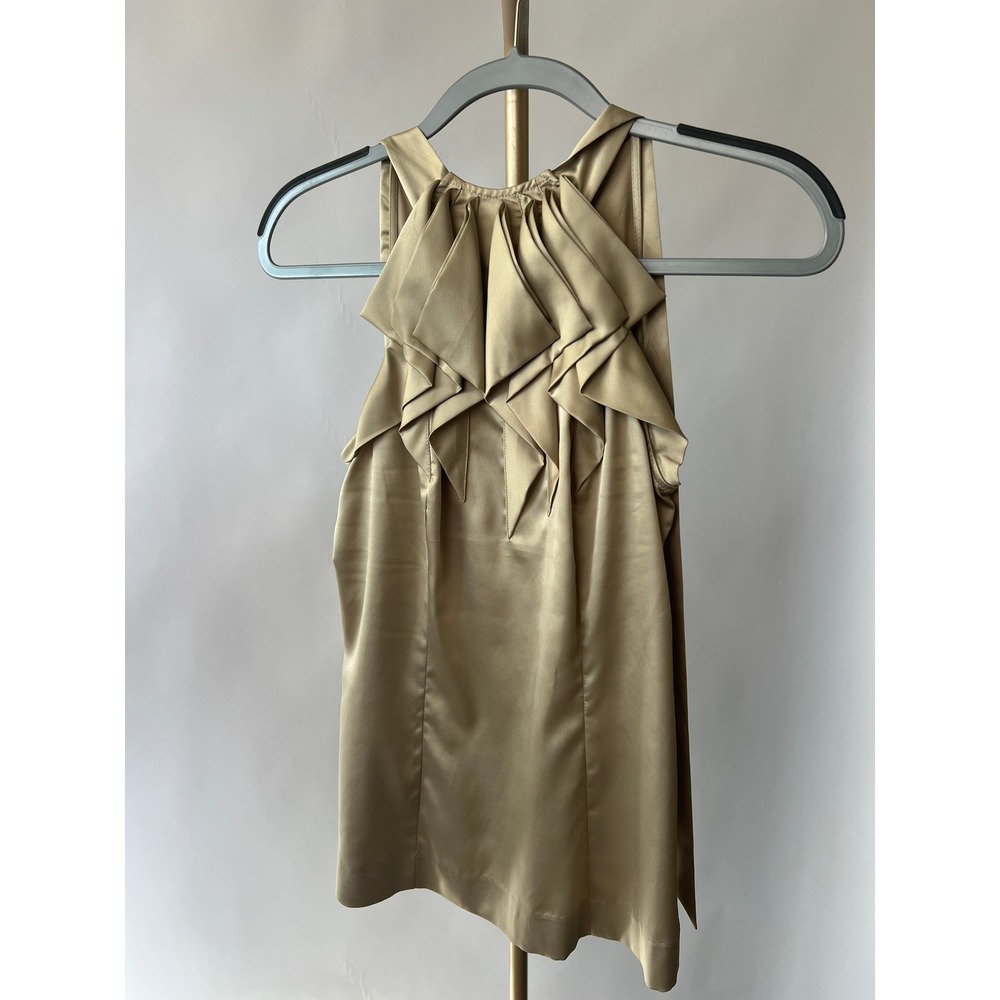 The Limited Womens Champagne Gold Satin Ruffle Halter Tie Back Blouse Size S NWT